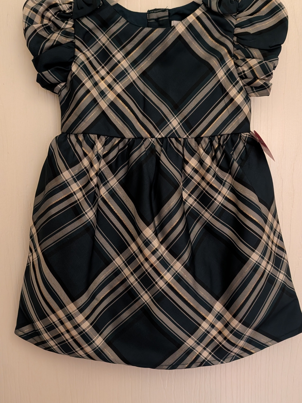 The Children's Place Navy and Cream Plaid Puff-Sleeve Dress